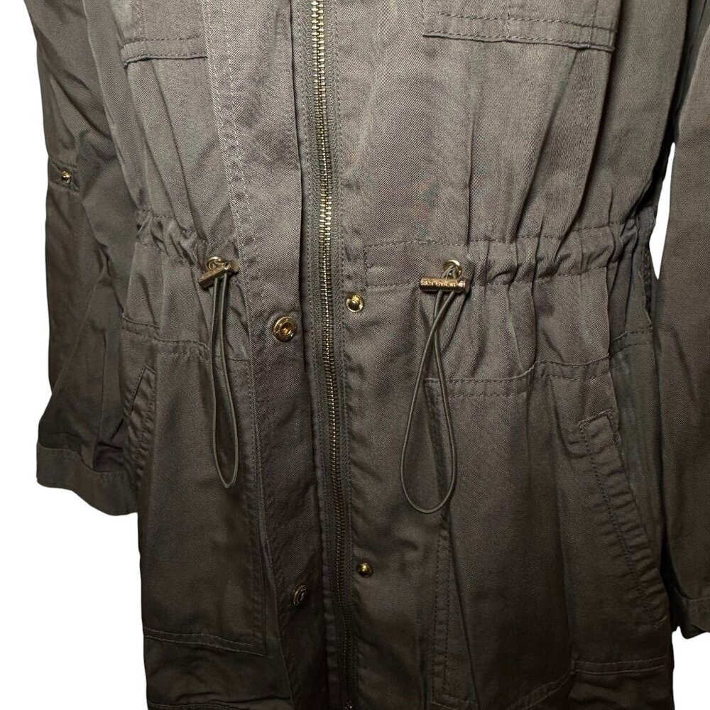 Michael Kors Anorak Coat Jacket Drawstring Waist Khaki Green Gold Hardware XS - Picture 7 of 11